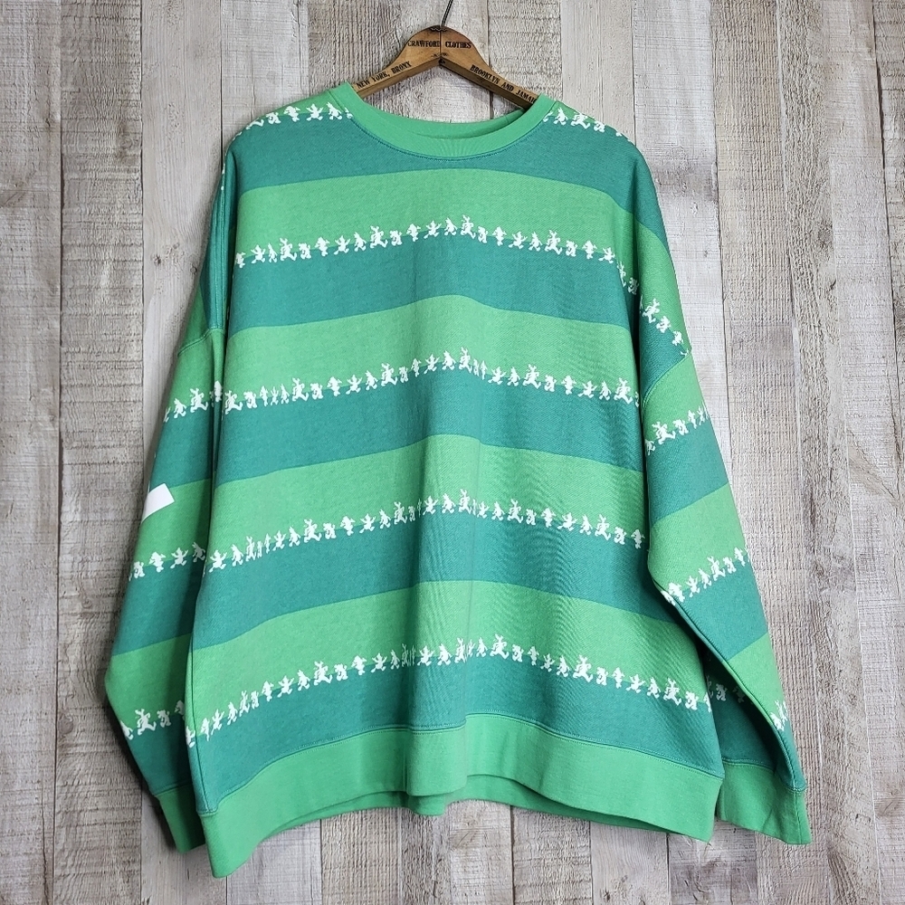 Disney Green Striped Crewneck Sweater with White Motif. Size XL